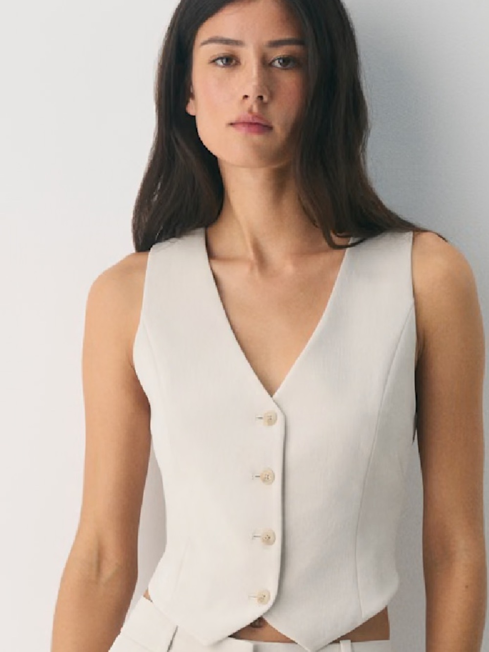 WILFRED Cream Button-Front Crop Top & Drawstring Pants Set - Picture 7 of 7
